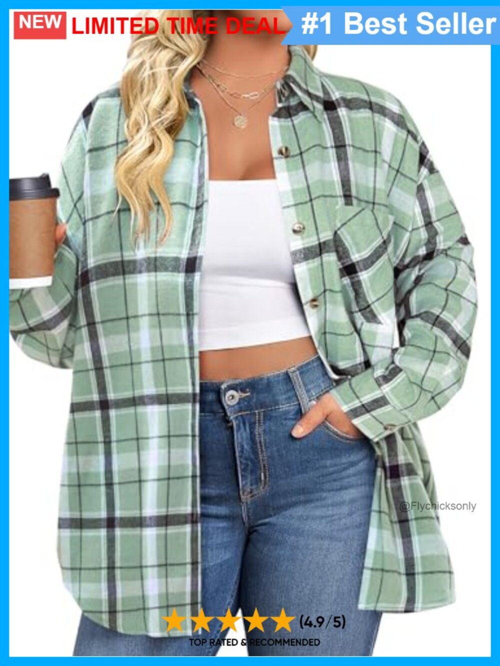 Womens Plus Size Flannel Shirt Long Sleeve Button Down Plaid Top